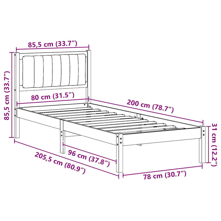 Bedframe met Gevoerd Hoofdgedeelte Lichtgrijs 80 x 200 cm