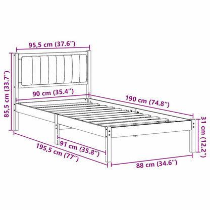 Bedframe met Gevoerd Hoofdgedeelte Donkergrijs 90 x 190 cm Stof