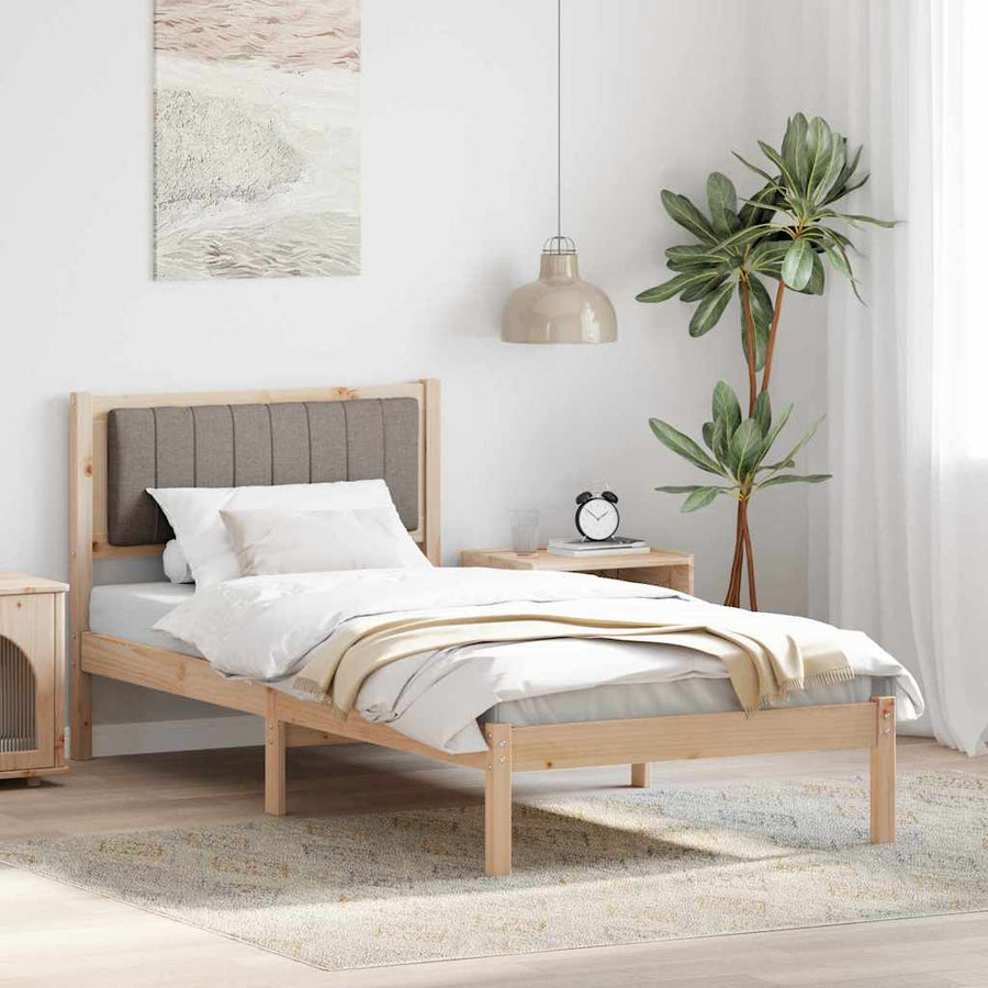 Bedframe met Gevoerd Hoofdgedeelte Taupe 90 x 190 cm Stof