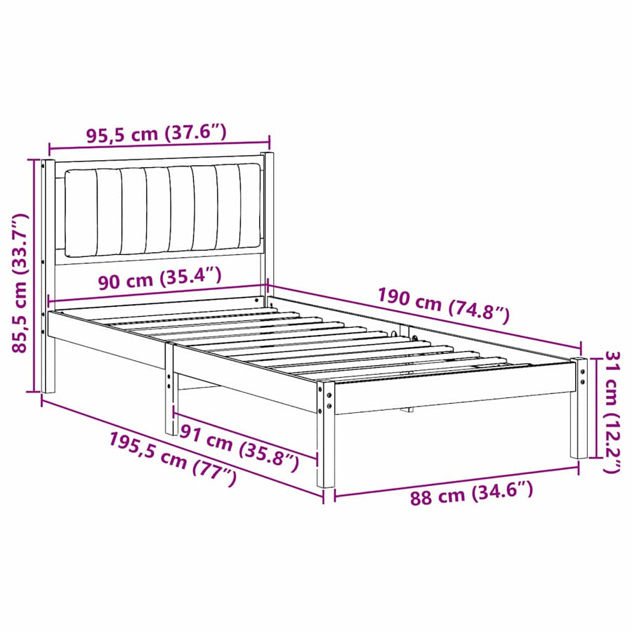 Bedframe met Gevoerd Hoofdgedeelte Taupe 90 x 190 cm Stof