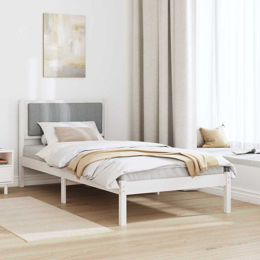 Bedframe met Gevoerd Hoofdgedeelte Lichtgrijs 90 x 190 cm Stof