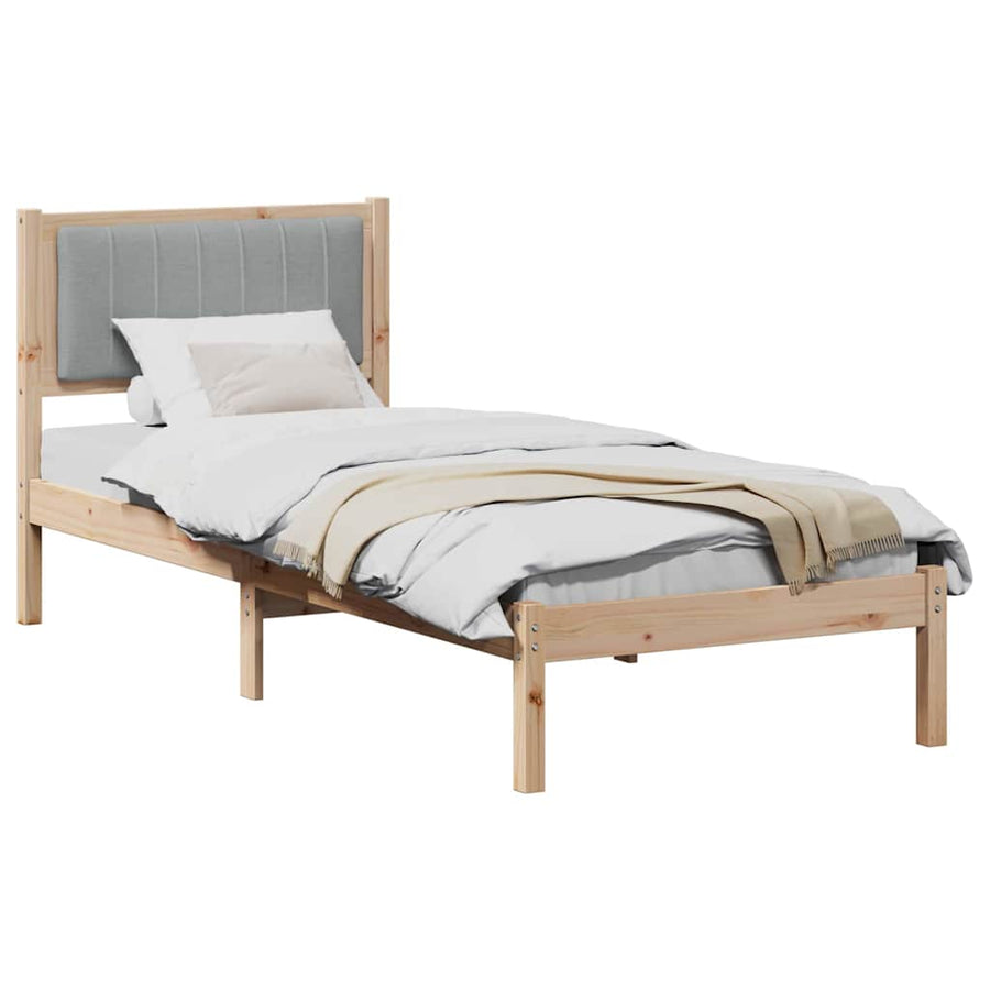 Bedframe met Gevoerd Hoofdgedeelte Lichtgrijs 75 x 190 cm Stof