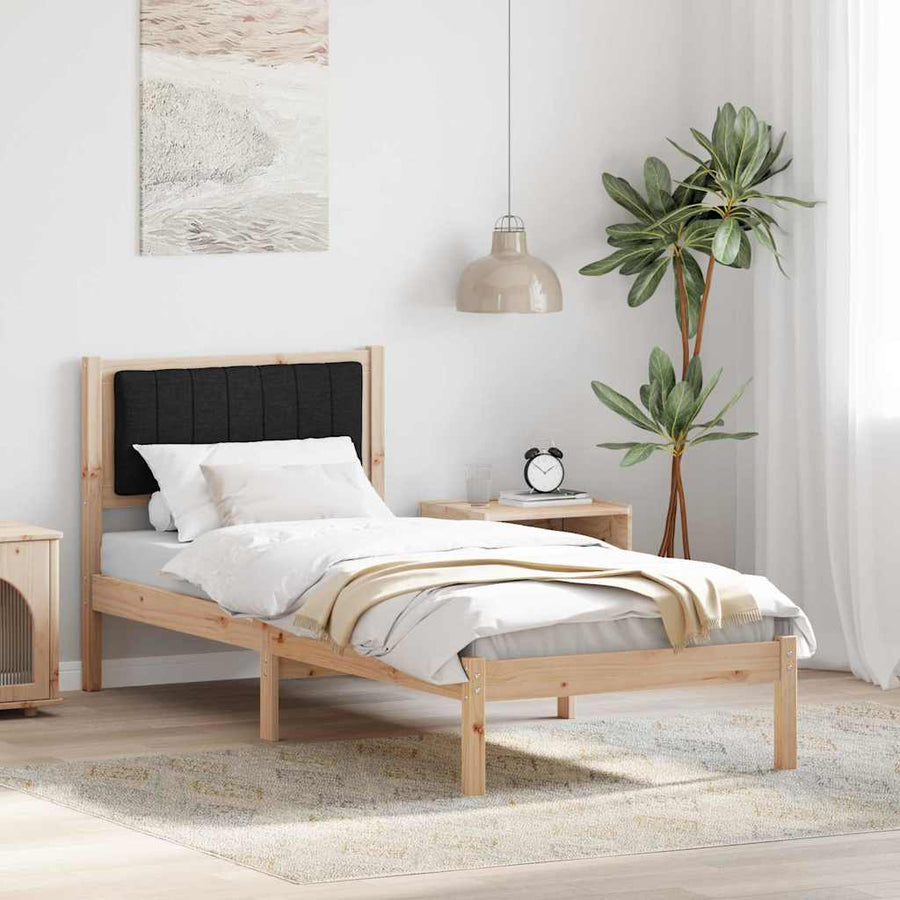 Bedframe met Gevoerd Hoofdgedeelte Zwart 75 x 190 cm Stof