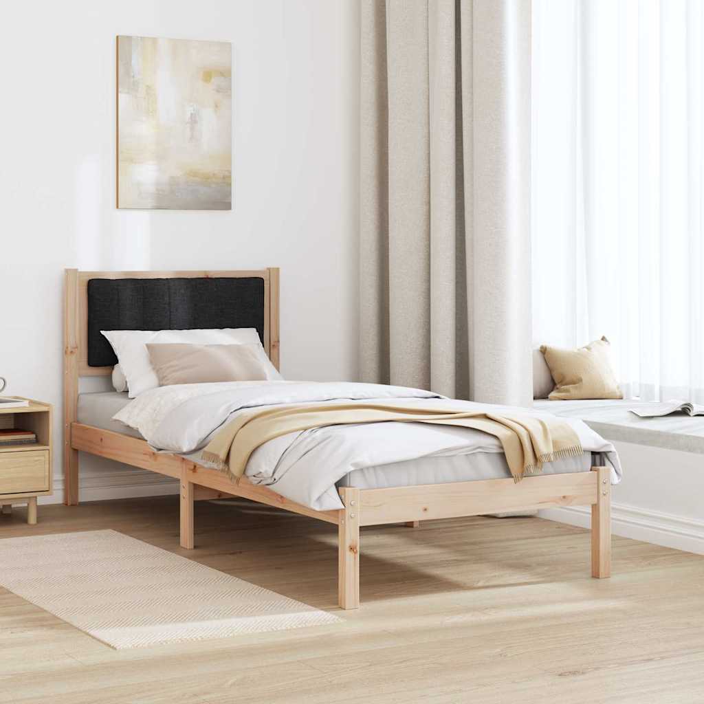 Bedframe met Gevoerd Hoofdgedeelte Zwart 75 x 190 cm Stof