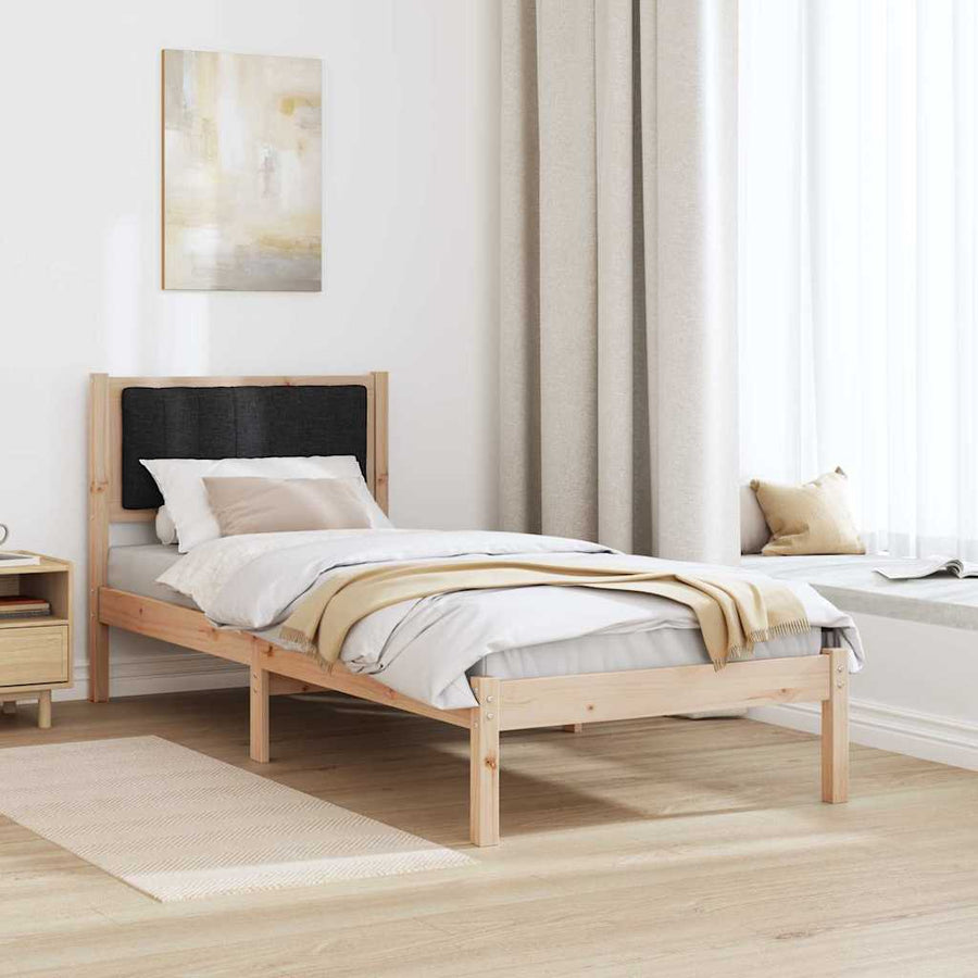 Bedframe met Gevoerd Hoofdgedeelte Zwart 75 x 190 cm Stof