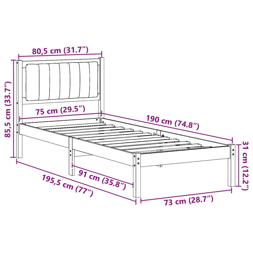 Bedframe met Gevoerd Hoofdgedeelte Taupe 75 x 190 cm Stof