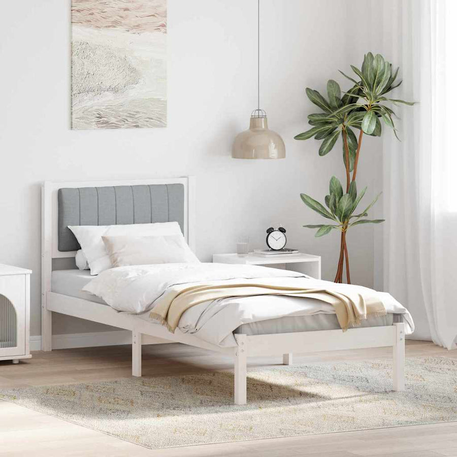 Bedframe met Gevoerd Hoofdgedeelte Lichtgrijs 75 x 190 cm Stof