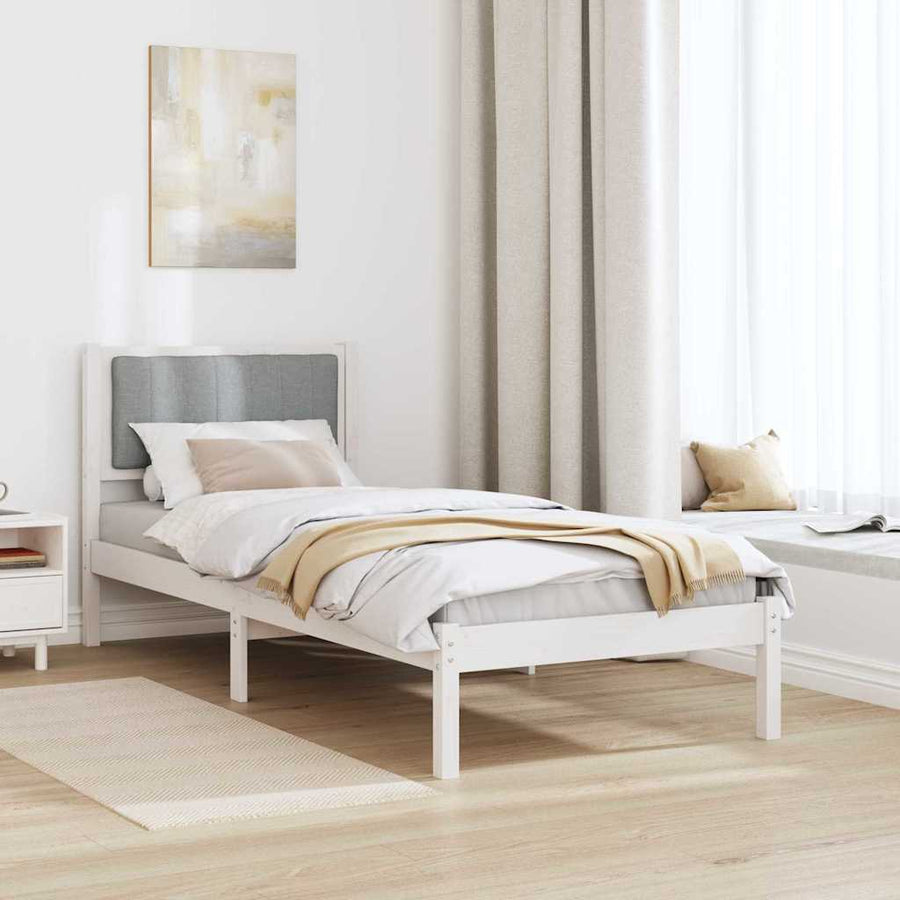 Bedframe met Gevoerd Hoofdgedeelte Lichtgrijs 75 x 190 cm Stof