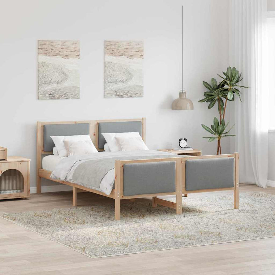 Bedframe met hoofdeinde Lichtgrijs 135 x 190 cm Stof