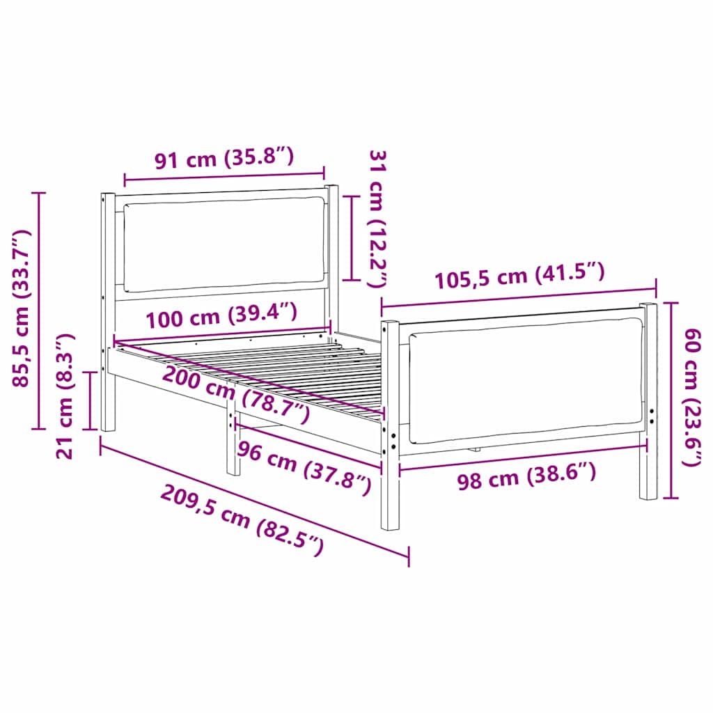 Bedframe met hoofdeinde Lichtgrijs 100 x 200 cm Stof