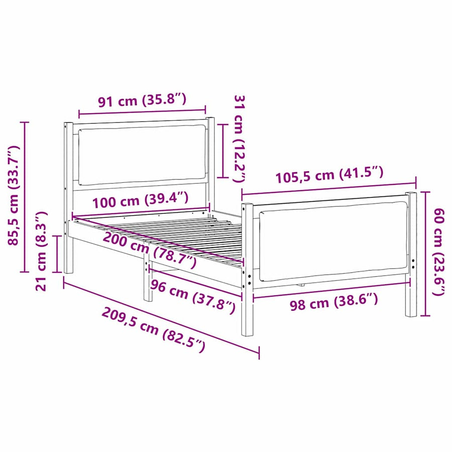 Bedframe met hoofdeinde Lichtgrijs 100 x 200 cm Stof