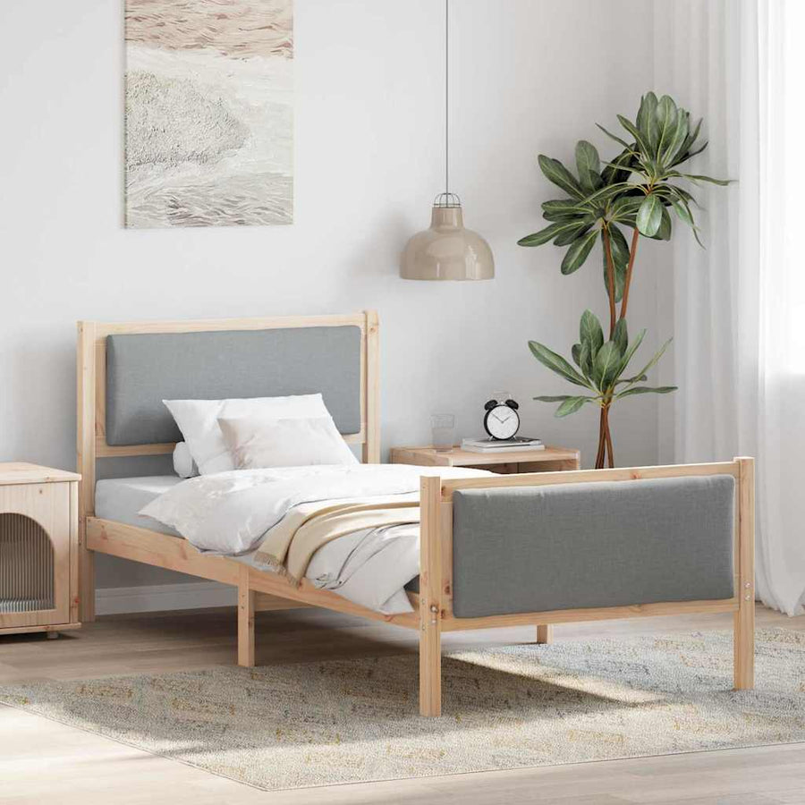 Bedframe met hoofdeinde Lichtgrijs 90 x 200 cm Stof