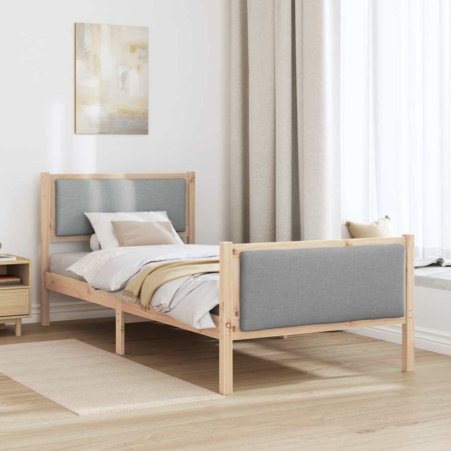 Bedframe met hoofdeinde Lichtgrijs 90 x 200 cm Stof