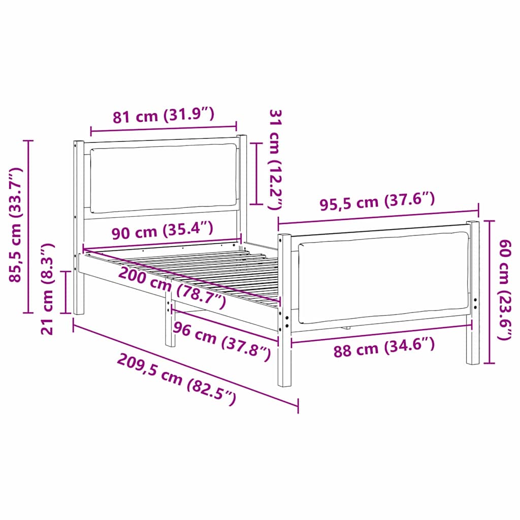 Bedframe met hoofdeinde Zwart 90 x 200 cm Stof