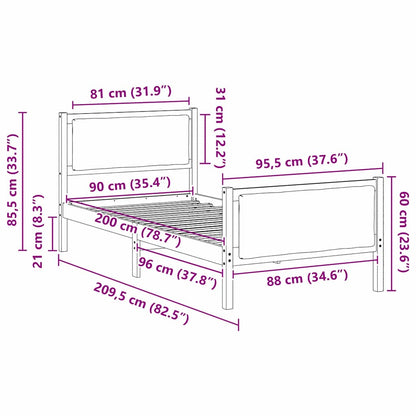 Bedframe met hoofdeinde Zwart 90 x 200 cm Stof