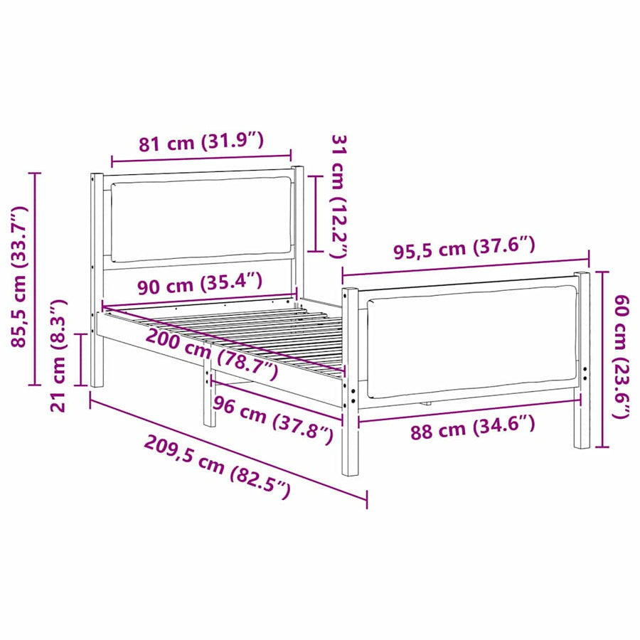 Bedframe met hoofdeinde Lichtgrijs 90 x 200 cm Stof