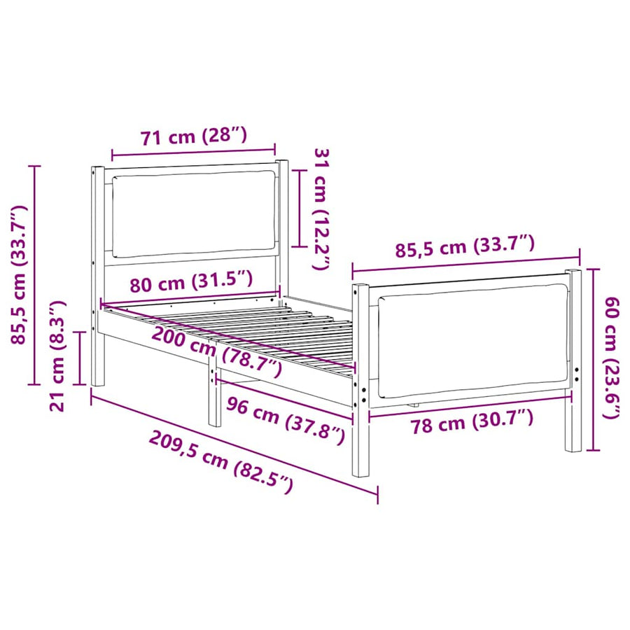 Bedframe met hoofdeinde Lichtgrijs 80 x 200 cm Stof