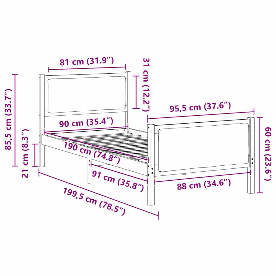 Bedframe met hoofdeinde Lichtgrijs 90 x 190 cm Stof