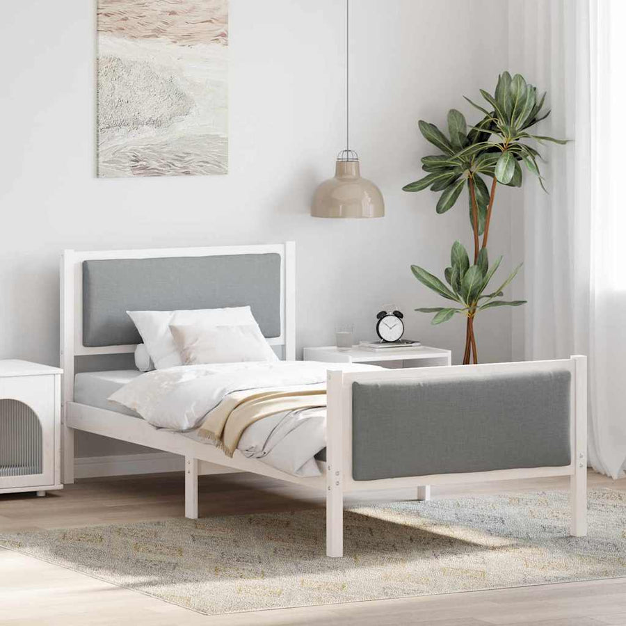 Bedframe met hoofdeinde Lichtgrijs 90 x 190 cm Stof