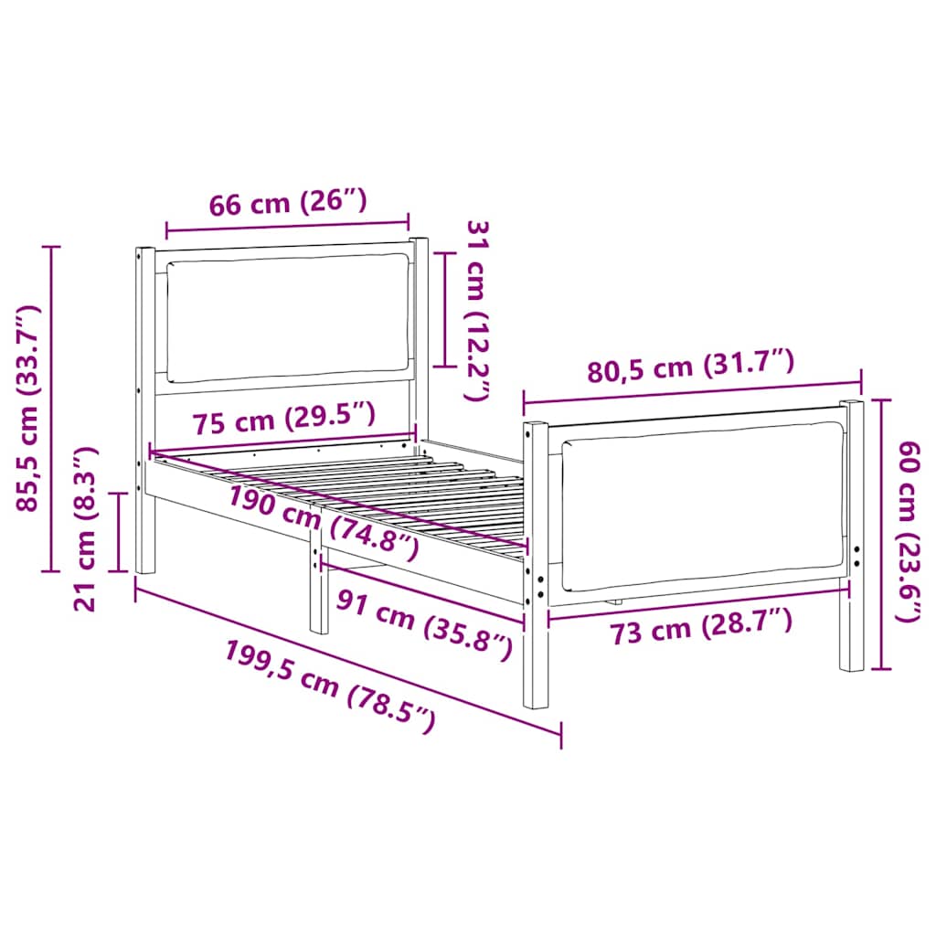 Bedframe met hoofdeinde Lichtgrijs 75 x 190 cm Stof