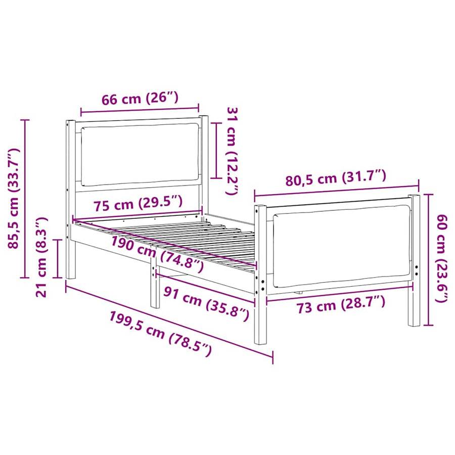 Bedframe met hoofdeinde Lichtgrijs 75 x 190 cm Stof