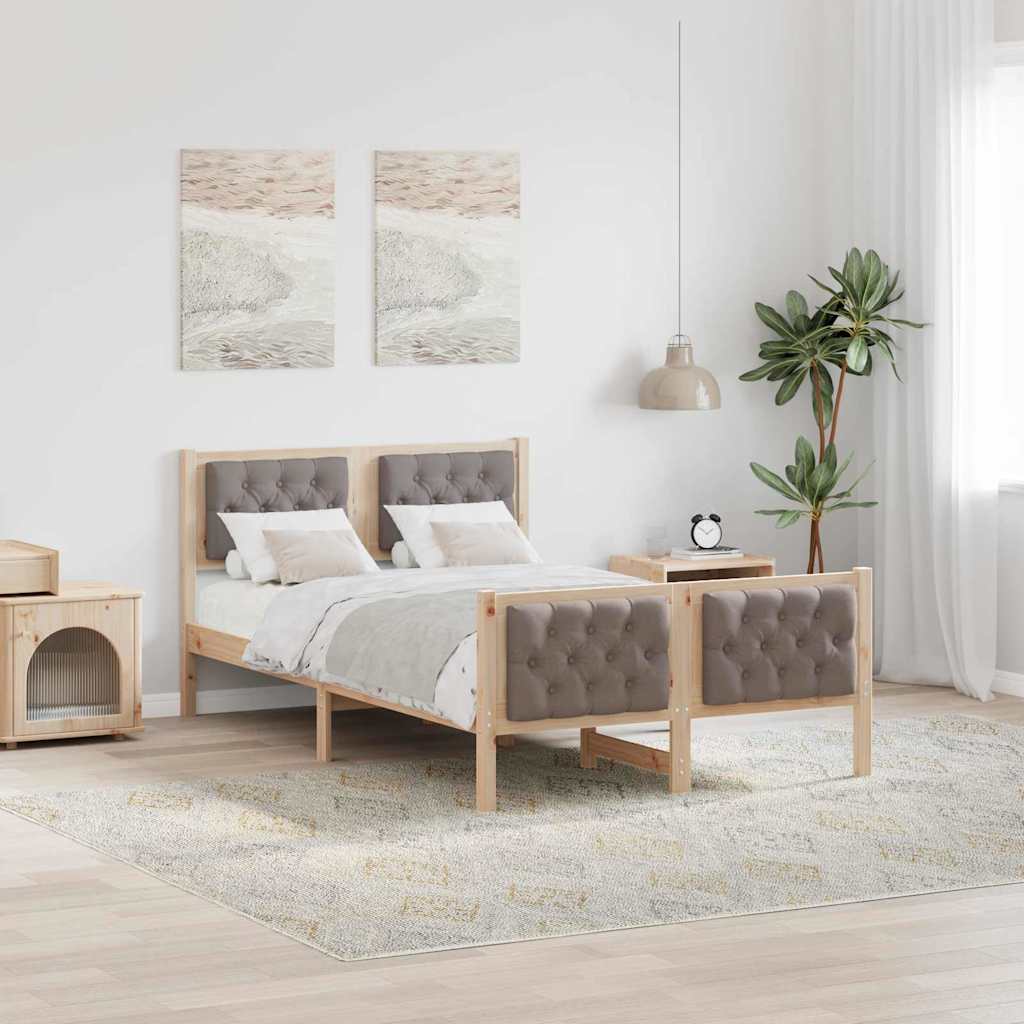 Bedframe met hoofdeinde Taupe 135 x 190 cm Massief grenenhout