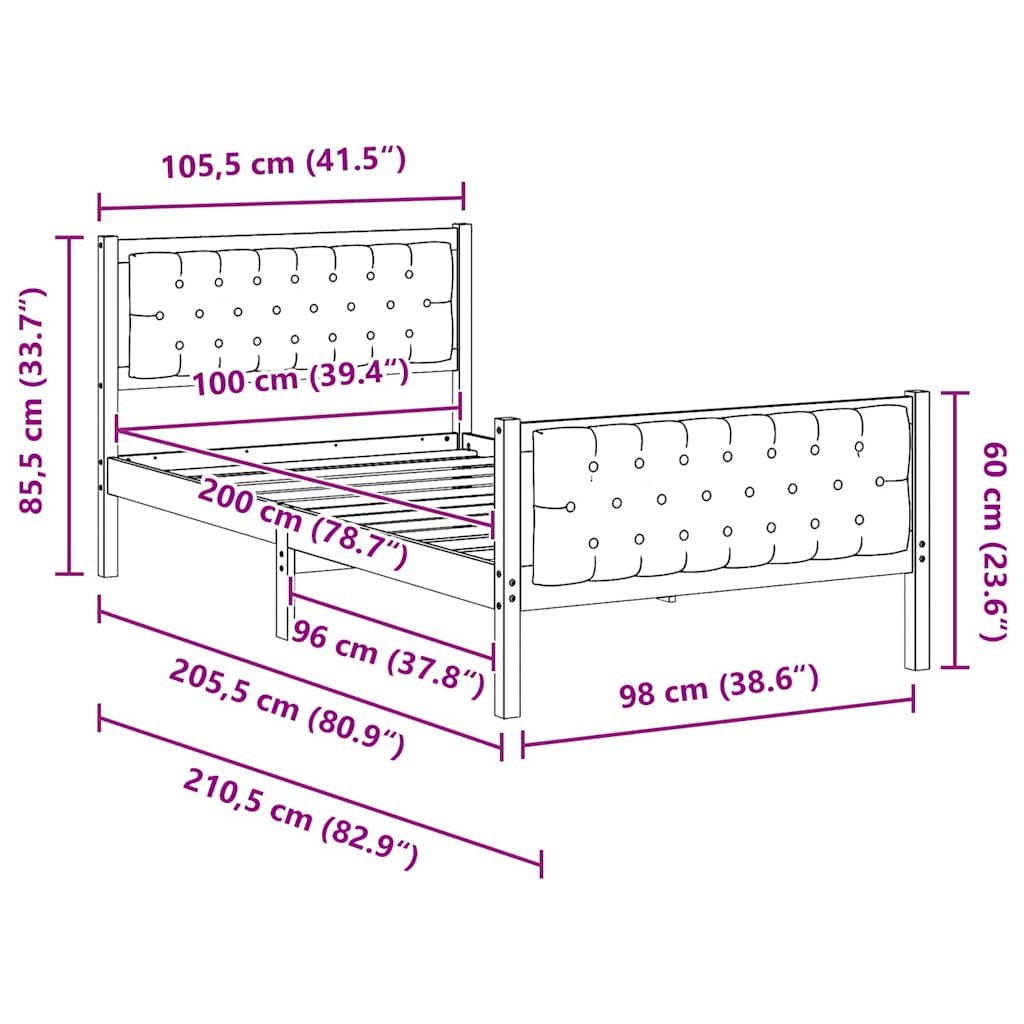 Bedframe met hoofdeinde Zwart 100 x 200 cm Stof