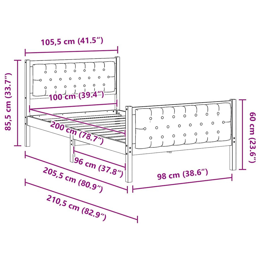 Bedframe met hoofdeinde Lichtgrijs 100 x 200 cm Stof