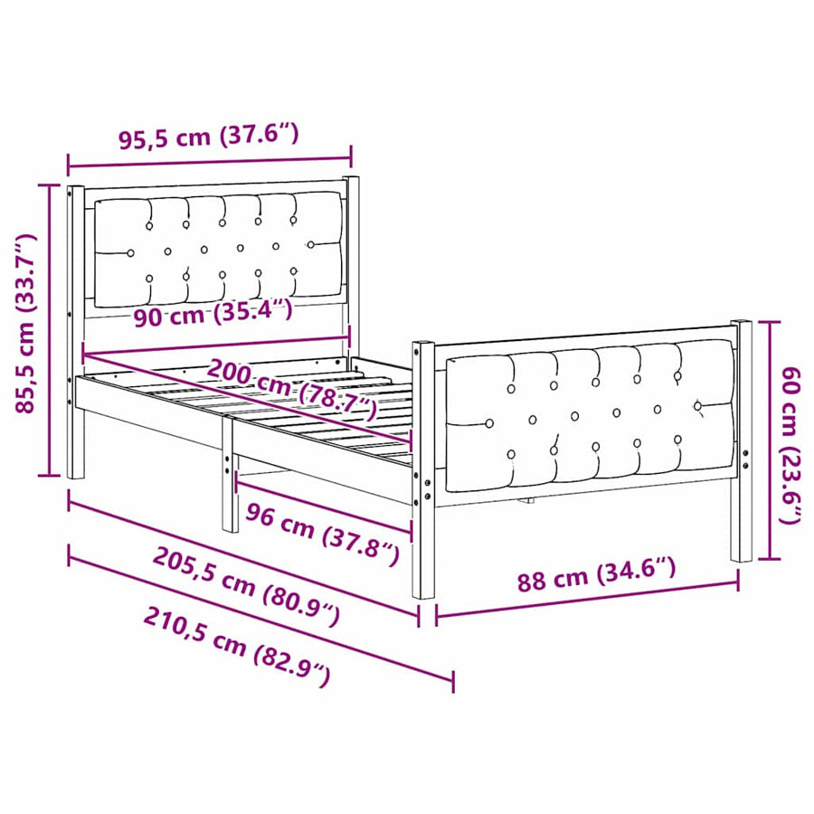 Bedframe met hoofdeinde Zwart 90 x 200 cm Stof