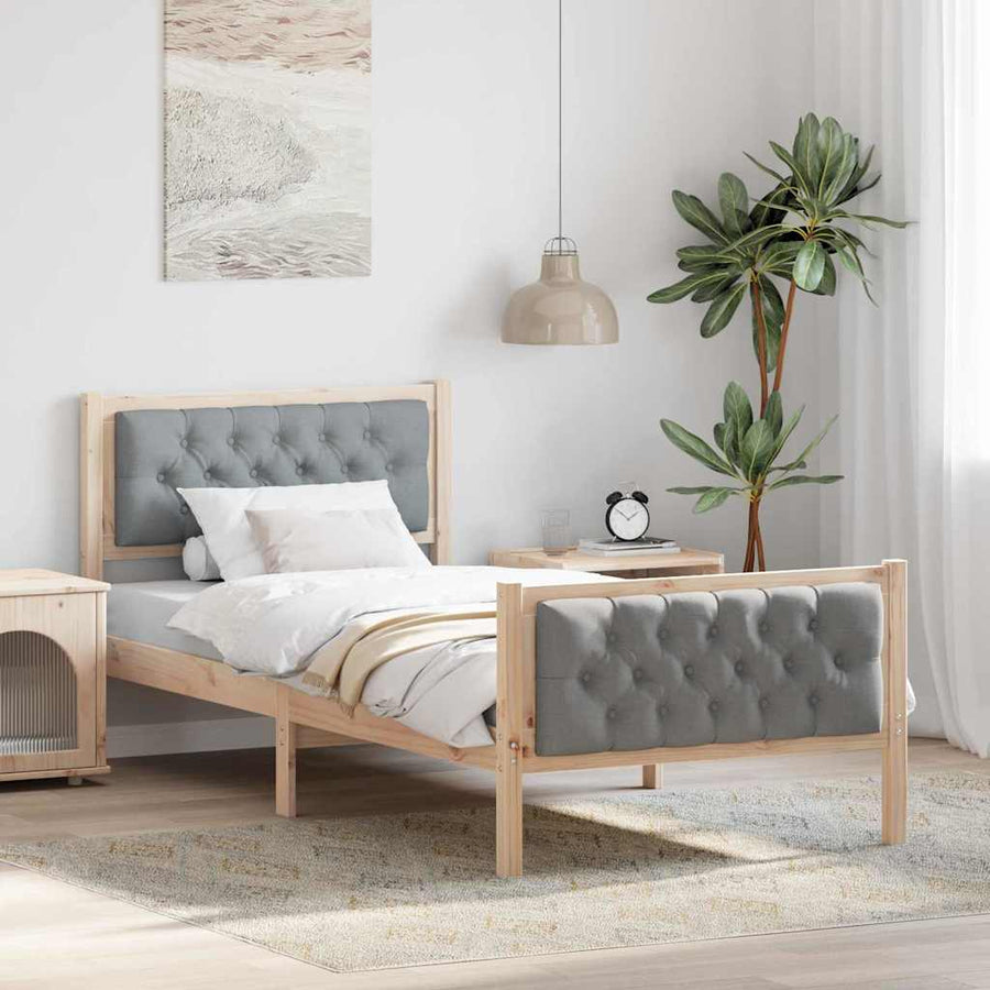 Bedframe met hoofdeinde Lichtgrijs 90 x 190 cm Stof