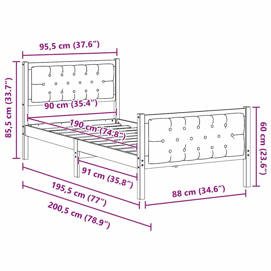 Bedframe met hoofdeinde Taupe 90 x 190 cm Stof