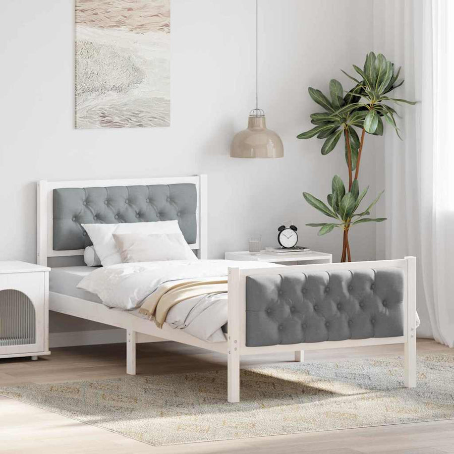 Bedframe met hoofdeinde Lichtgrijs 90 x 190 cm Stof