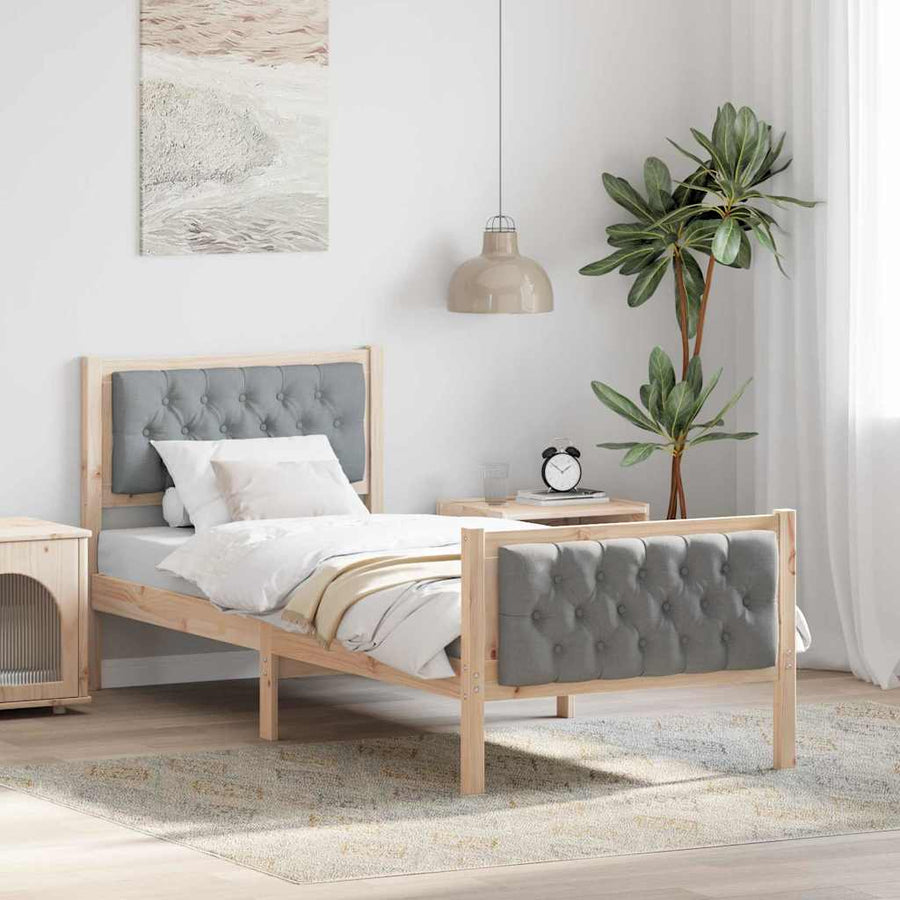 Bedframe met hoofdeinde Lichtgrijs 75 x 190 cm Stof