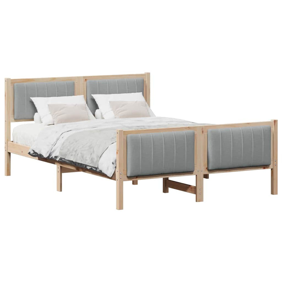 Bedframe Bruin en lichtgrijs 135 x 190 cm Massief grenenhout