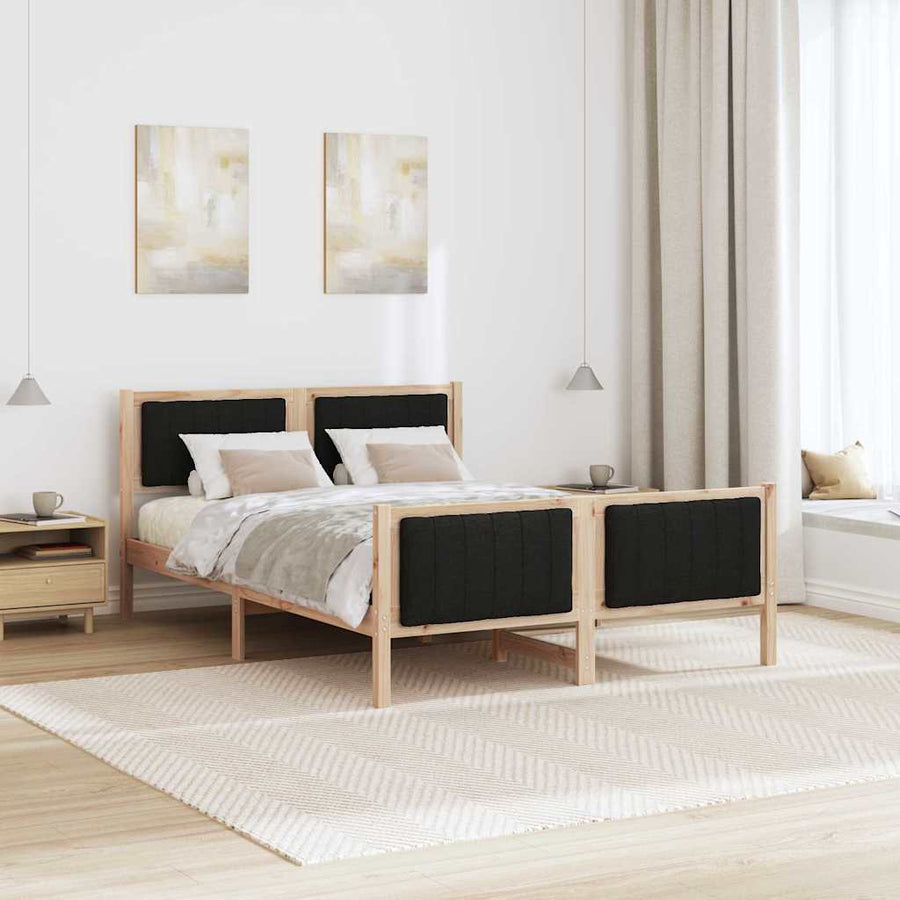 Bedframe Bruin en zwart 135 x 190 cm Massief grenenhout