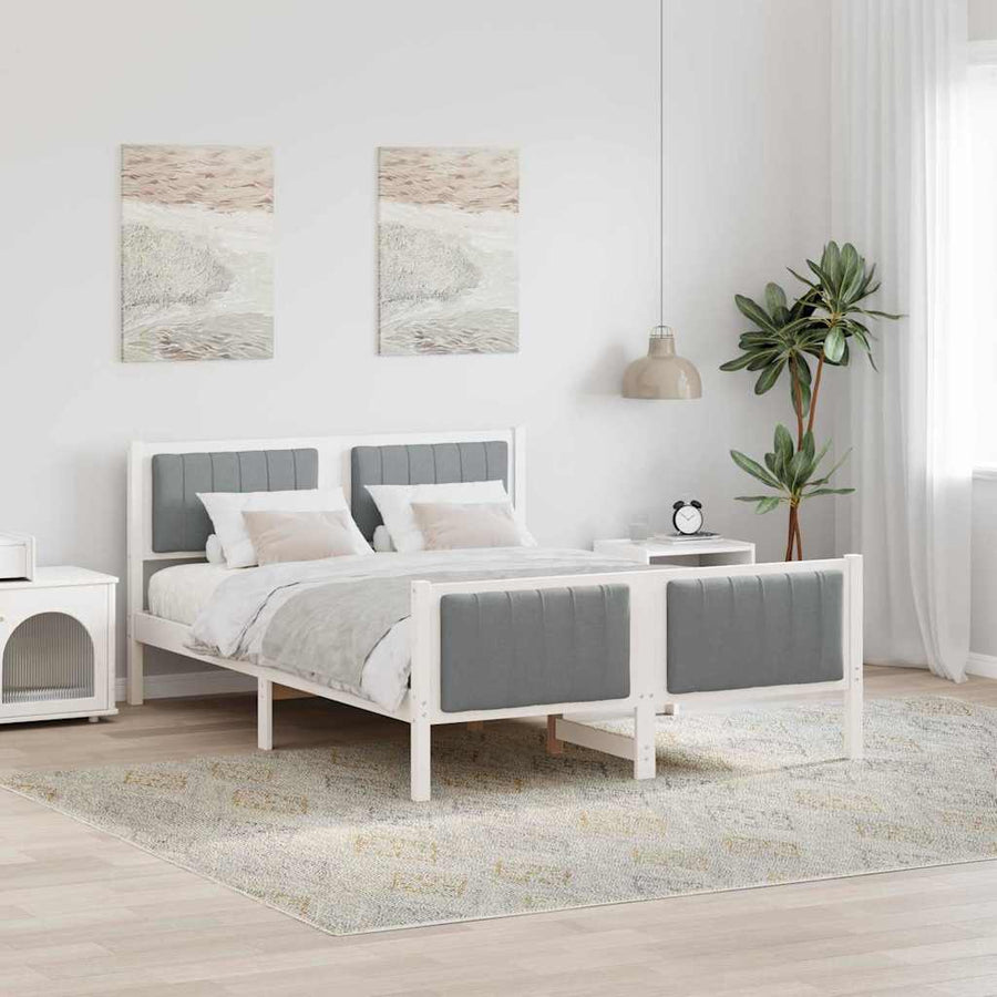 Bedframe Wit en lichtgrijs 135 x 190 cm Massief grenenhout