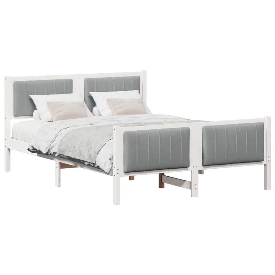 Bedframe Wit en lichtgrijs 135 x 190 cm Massief grenenhout
