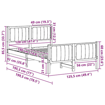 Bedframe Bruin en donkergrijs 120 x 190 cm Massief grenenhout