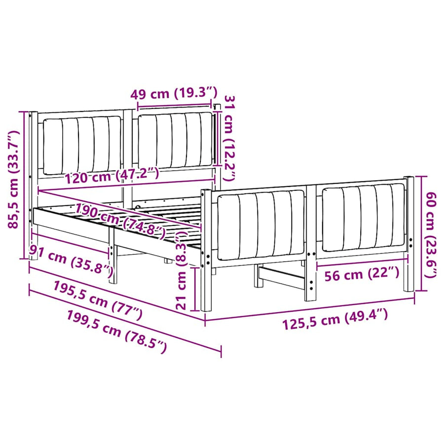 Bedframe Bruin en zwart 120 x 190 cm Massief grenenhout