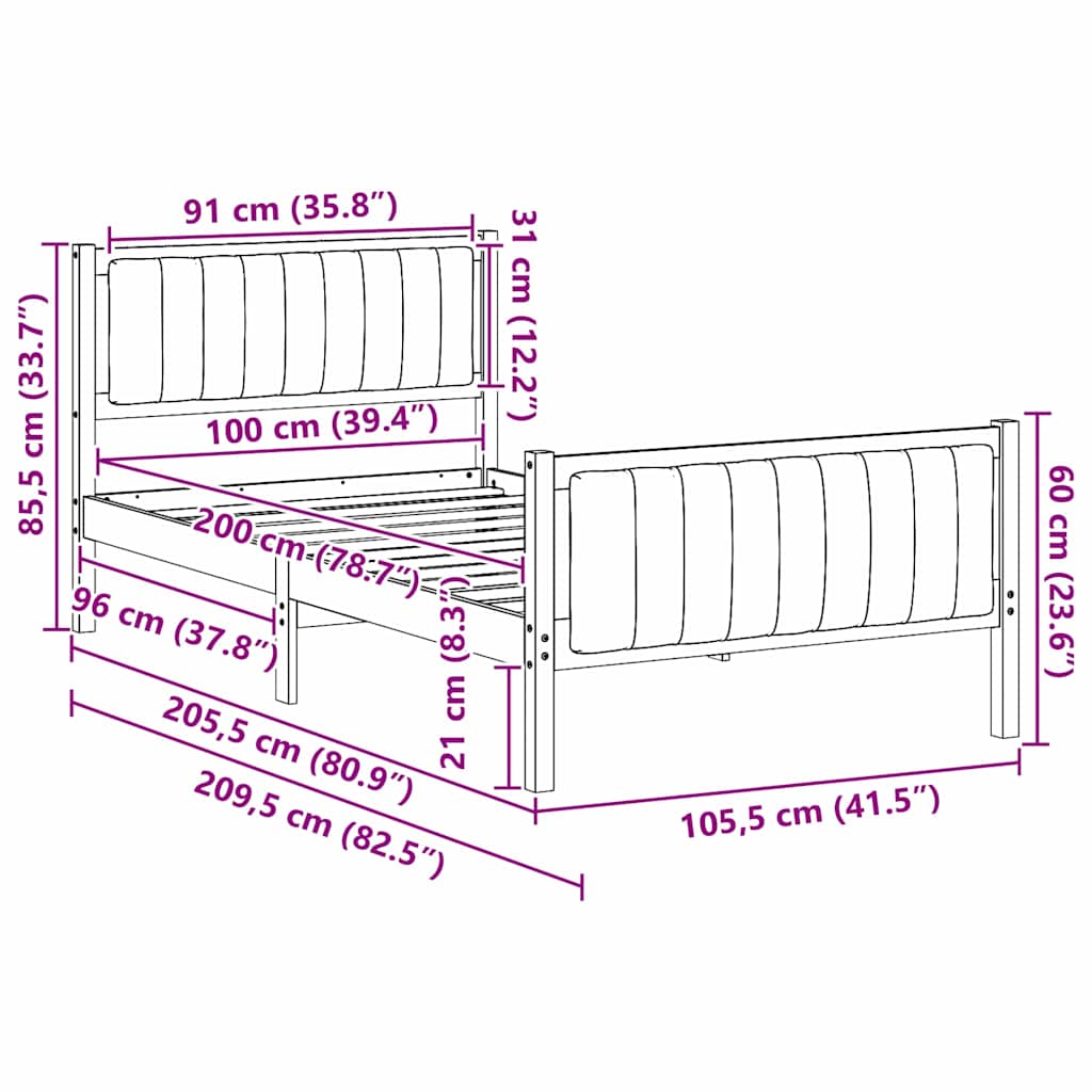 Bedframe Bruin en taupe 100 x 200 cm Massief grenenhout