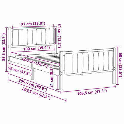 Bedframe Bruin en taupe 100 x 200 cm Massief grenenhout