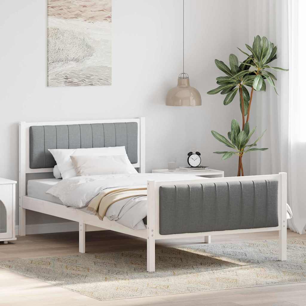 Bedframe Wit en lichtgrijs 100 x 200 cm Massief grenenhout