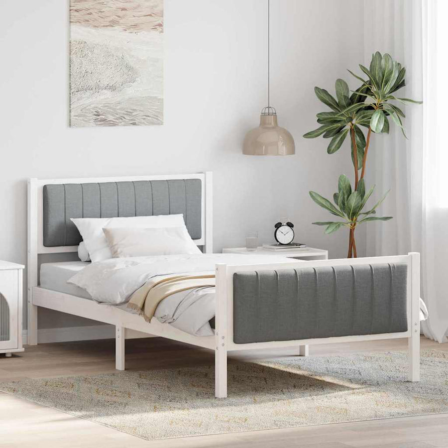 Bedframe Wit en lichtgrijs 100 x 200 cm Massief grenenhout