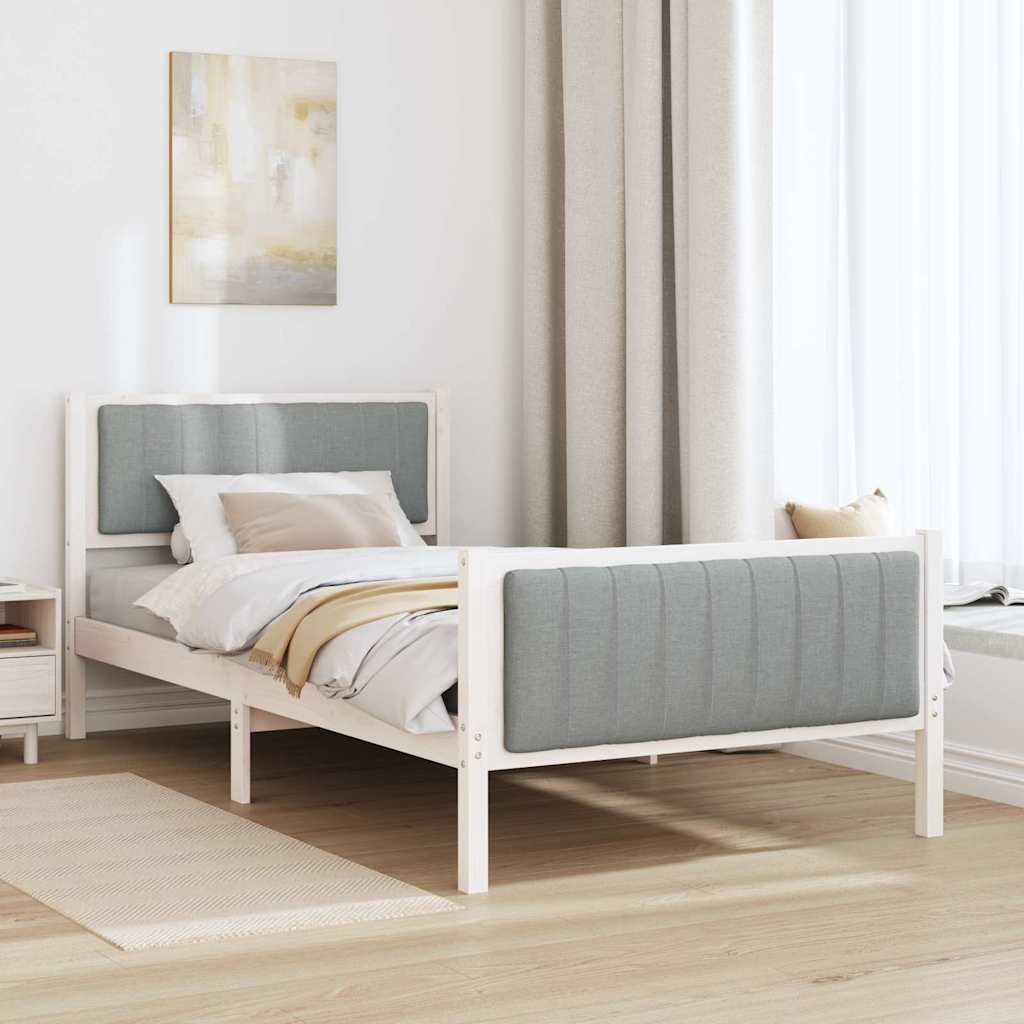 Bedframe Wit en lichtgrijs 100 x 200 cm Massief grenenhout