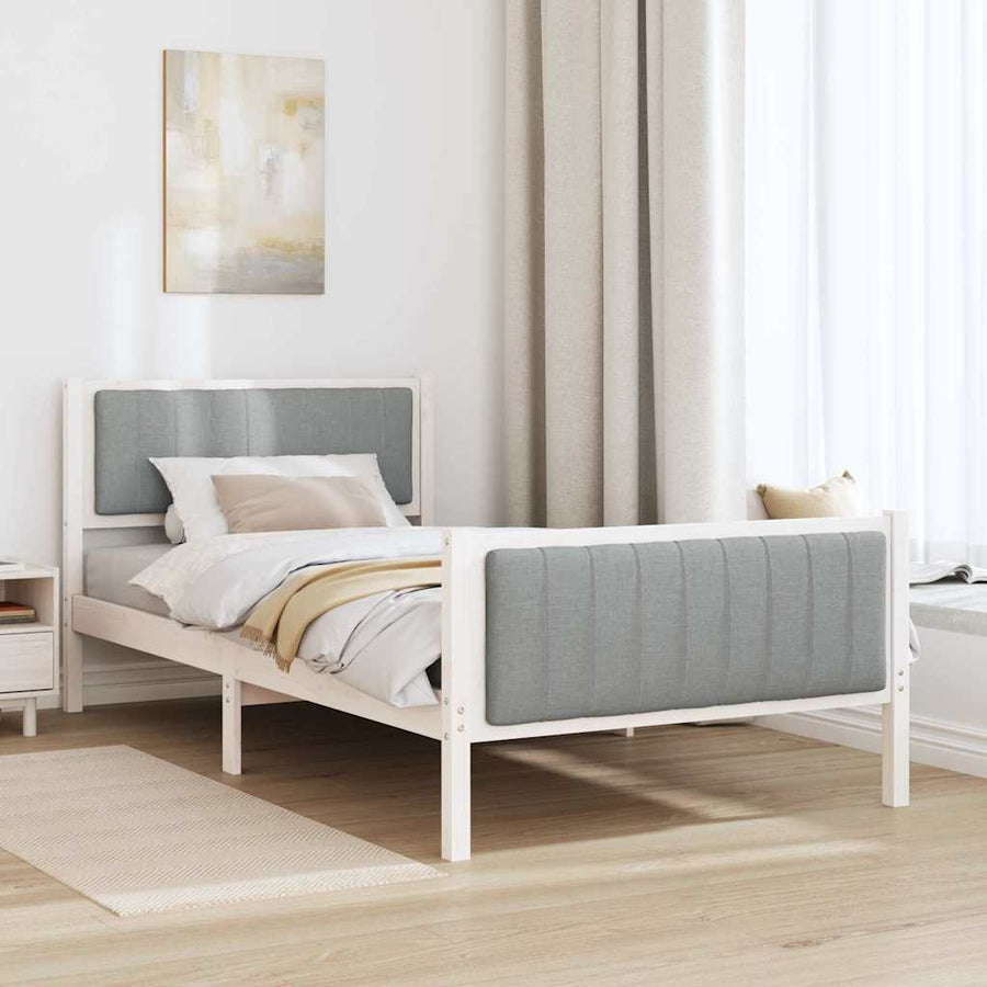 Bedframe Wit en lichtgrijs 100 x 200 cm Massief grenenhout