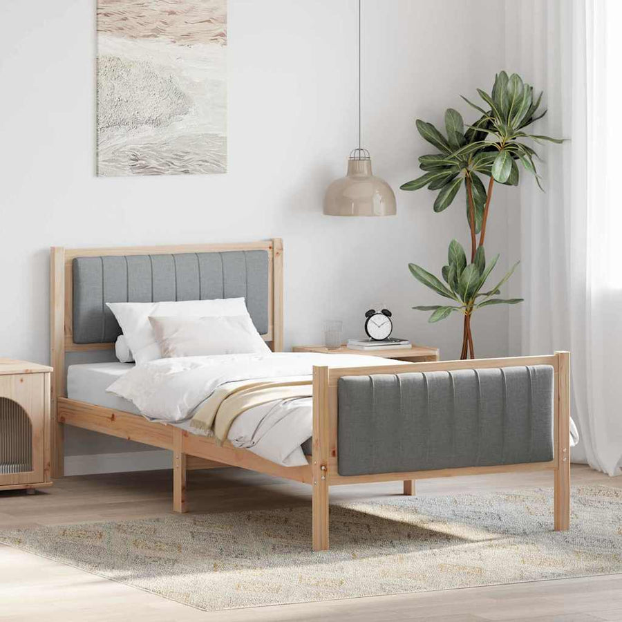 Bedframe Bruin en lichtgrijs 90 x 200 cm Massief grenenhout