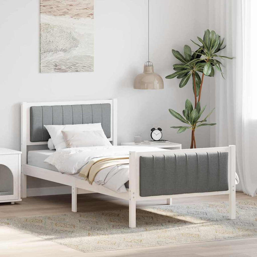 Bedframe Wit en lichtgrijs 90 x 200 cm Massief grenenhout