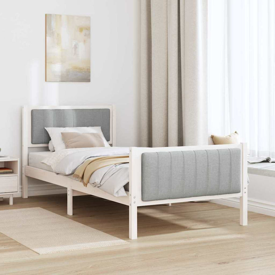 Bedframe Wit en lichtgrijs 90 x 200 cm Massief grenenhout