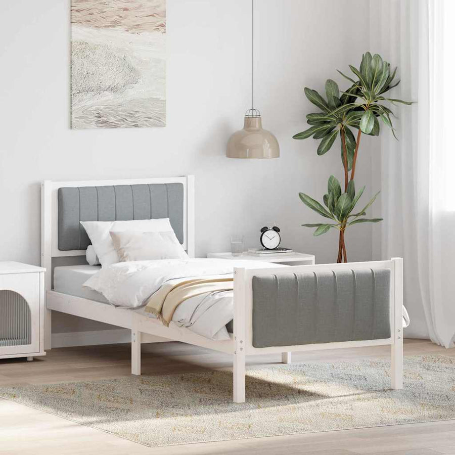 Bedframe Wit en lichtgrijs 80 x 200 cm Massief grenenhout