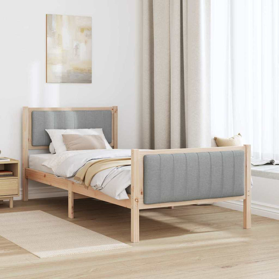 Bedframe Bruin en lichtgrijs 90 x 190 cm Massief grenenhout